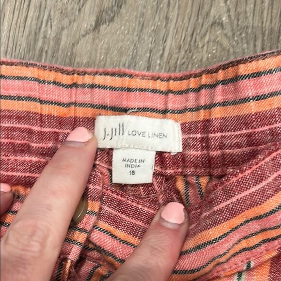 J. Jill Love Linen Cape Code Red Striped Shorts Beachy Coastal Bermuda Size 18 - Picture 2 of 10